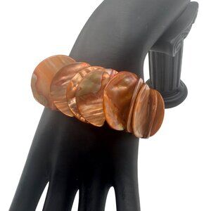 Abalone Shell Disc Stretch Bracelet Salmon Iridescent Elastic Circular Beads